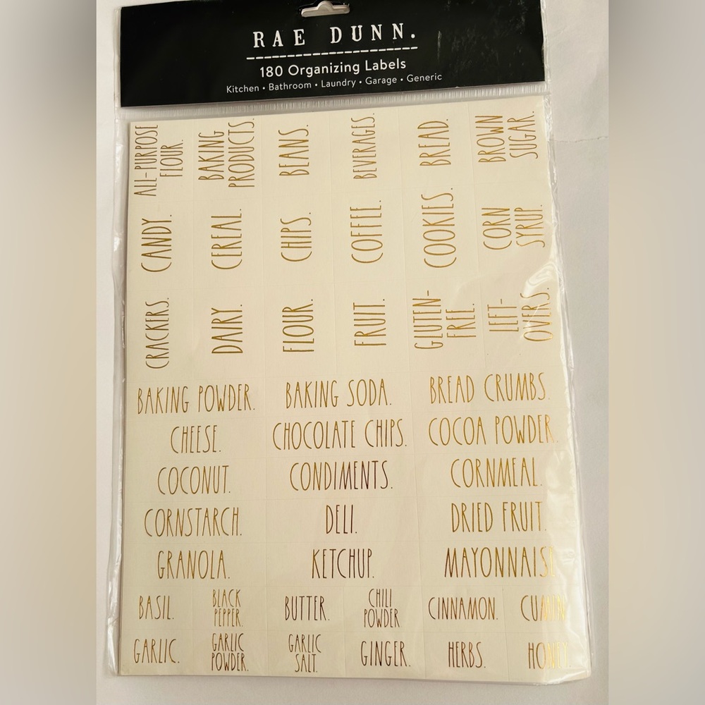 New Rae Dunn 180 Organizing Labels Gold Lettering on Ivory Labels Rae Dunn Font - Picture 7 of 13